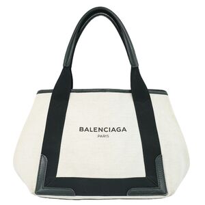 本物 バレンシアガ BALENCIAGA ネイビー カバス S トートバッグ ハンドバッグ キャンバス ホワイト ブラック 339933