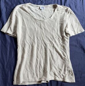 アルマーニコレッツォーニ 半袖Tシャツ Vネック 無地 トップス シンプル ストレッチ レディース 42サイズ ボーダー　ニット