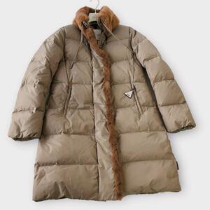 タグ付 モンクレール MONCLER CLEMATITE ダウン ロングコート ベージュ 茶色 ナイロン 00 xs〜s サイズ レディース 婦人ジャケット