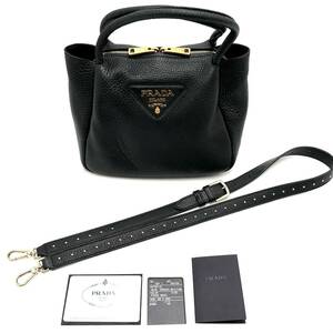 【極美品】PRADA　プラダ　ヴェッテロダイノ ソフトレザー スモール ハンドバッグ　ショルダーバッグ　羊革　2way　ブラック