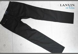 新品 ランバン オン ブルー春夏 シャドー織り 清涼コットン ストレッチ パンツ46/S/黒 定価2.4万円/LANVIN en Bleu