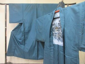 1円 良品 正絹 男性用 アンサンブル 着物 紬 和装 式典 和服 無地 紺 羽裏 高級 袷 身丈137cm 裄66cm【夢職】★★★