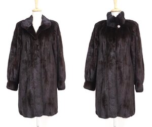 美品【 YUKI BeLLe FeMMe / 金 SAGA MINK / 袖太目 】 高級毛皮 ダークミンク ◆セミロングコート 90cm丈 ◆黒色に近いDB ◆W240Y