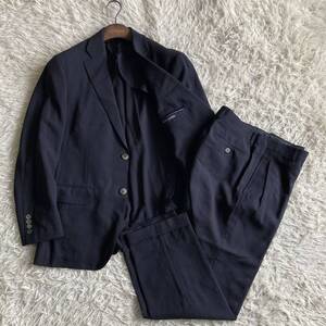 ハイエンドライン!!定価18万★【ランバンコレクション LANVIN】超高級上質素材■ネイビースーツ■セミワイド/ウール■XL相当■美品■