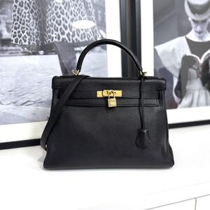 36741　HERMES エルメス ケリー32 トゴ ブラック 新型金具