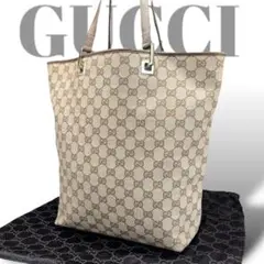 グッチ　GUCCI トートバッグ　GG総柄　キャンバス　レザー　茶色