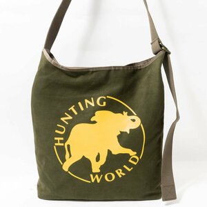 【1円スタート】HUNTING WORLD ハンティング・ワールド ボルネオチャリティー リバーシブル ショルダー オリーブグリーン 合成繊維 鞄