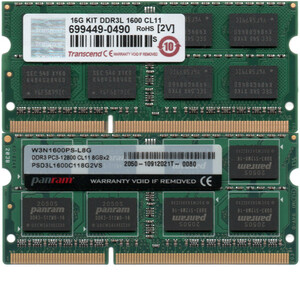 【DDR3 8GBx2枚 合計16GB ノートPC用】特別奉仕品！＜動作確認済＞Transcend / Panram 低電圧 1.35V DDR3L-1600 (PC3L-12800S)【中古】H179