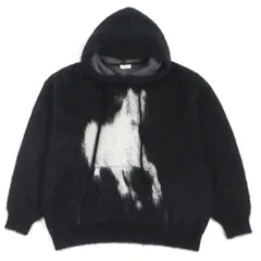 未使用品▼CELINE セリーヌ 22AW 2AC15612S Printed Mohair and Silk-Blend Hoodie モヘア シルク プルオーバー ニットパーカー ブラック L イタリア製 正規品 メンズ