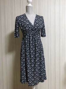 マドモアゼル　ストレッチ　半袖　花柄　ワンピース　ミディ丈　size1