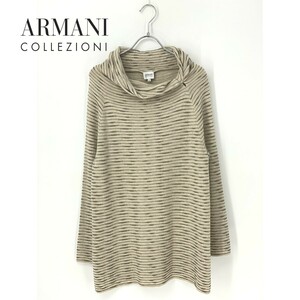 A8436/極美品 春夏 ARMANI COLLEZIONI アルマーニ コレツィオーニ タートルネック 長袖 ニット リブ セーター 40 L程 ベージュ/レディース