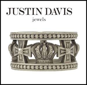 Justin Davis ジャスティンデイビス SRJ175 MEDIEVAL WEDDING BAND シルバー 925 クラウン 王冠 スタッズ クロス バンド リング 指輪 8号