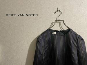 ◯ DRIES VAN NOTEN フリンジ ストライプ ブラウス / ドリスヴァンノッテン シャツ プルオーバー スモッグ ネイビー 34 Ladies #Sirchive