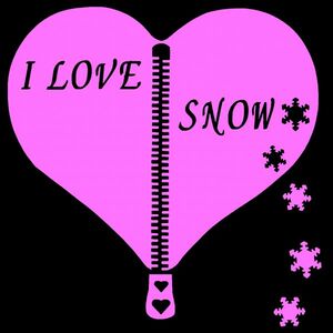 ハートジッパー型 【I LOVE SNOW】15cmスノーステッカー1