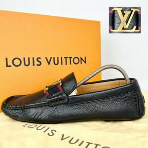 1円 【美品】 LOUIS VUITTON ルイヴィトン 【王者の貫禄】 メンズ ドライビングシューズ ローファー 靴 LV金具 レザー ブラック 6 25cm相当