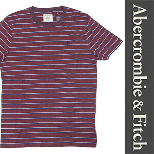 新品 Abercrombie & Fitch S/S T-SHIRT アバクロンビー＆フィッチ 半袖 Tシャツ ボーダー マルーン メンズ レディース カットソー M 正規品