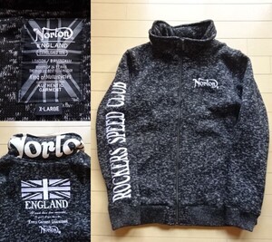 【Norton】刺繍ロゴ入り 裏起毛 ポリ杢 ジップアップ ジャケット 173N1304 杢ブラック SIZE:XL (ノートン,カフェレーサー,バイカー)