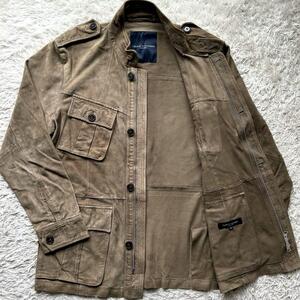 トミーヒルフィガー ★羊革希少 2XL★ レザージャケット M65 TOMMY HILFIGER ニューヨーク 本革 レザー 羊革 ラムレザー ベージュ メンズ