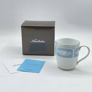 【美品】Noritake ノリタケ レースウッドゴールド マグカップ 外箱付き エレガント おしゃれ ブルー 食器