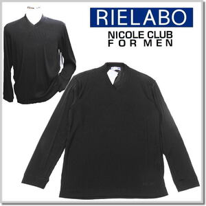 リエラボ RIELABO (NICOLE CLUB FOR MEN) タックボーダードレスVネックプルオーバー 4164-9850-48(L) 長袖VネックTシャツ