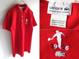 ネコポス対応 LEGENDE RENE LACOSTE PH188B ルネ・ラコステ/1926刺繍 ワニロゴワッペン 鹿の子 ポロシャツ 2 赤 レッド