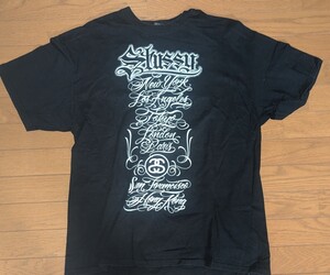 Stussy ステューシー t シャツ tee shirt 黒 ワールド ツアー World Tour BLACK XL 美中古 Mr.Cartoon 