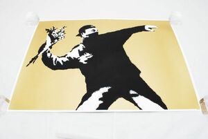 希少 WCP Banksy バンクシー LOVE IS IN THE AIR GOLD リプロダクション シルクスクリーン プリント 現代アート 限定品