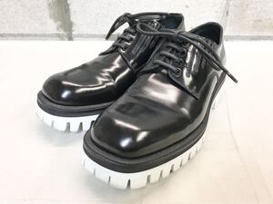 (D) DOLCE&GABBANA ドルチェ&ガッバーナ サイドゴア レースアップ レザー シューズ 7 ブラック