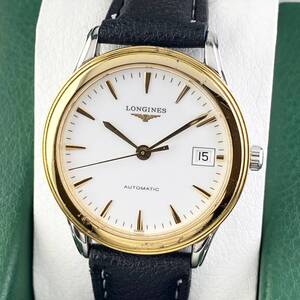 【1円〜】LONGINES ロンジン 腕時計 メンズ AT 自動巻 FLAGSHIP フラグシップ L4.774.3 ホワイト文字盤 ゴールド 裏スケ デイト 可動品