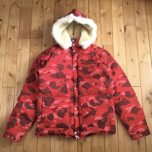 Pharrell camo ファー付き ダウン ジャケット Mサイズ a bathing ape BAPE red camo エイプ ベイプ fur down jacket 迷彩 NIGO w315