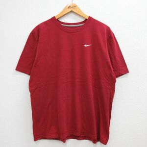 XL/古着 ナイキ NIKE 半袖 ブランド Tシャツ メンズ ワンポイントロゴ 大きいサイズ コットン クルーネック エンジ 23jun07 中古