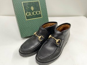 GUCCI グッチ ホースビット ハイカット モカシン ローファー ショートブーツ レザー 黒 ブラック サイズ4 1/2 21.5cm レディース 靴 箱有