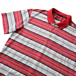 未使用級 NIKE GOLF ナイキ ゴルフ / DRI-FIT 吸汗速乾 ストレッチ 半袖 ポロシャツ / メンズ L / 赤 白 ボーダー柄 快適 ゴルフウェア