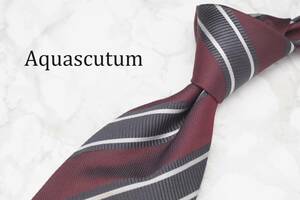 【美品】Aquascutum アクアスキュータム A-140 ワイン グレー イタリア製 ブランド ネクタイ 良品 古着 卸 USED オールド SILK