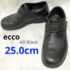 【ecco】エコー (40) レザースニーカー コンフォート ベルクロ 黒