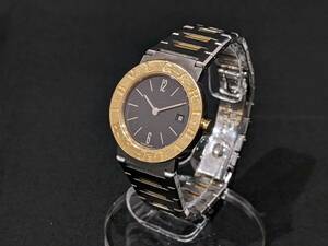 【48630】BVLGARI ブルガリ ブルガリブルガリ BB26SG 750 18K 18金 ゴールド クオーツ QZ 稼働品 黒文字盤 コンビカラー デイト 腕時計