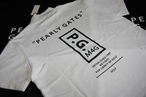 ★正規品★パーリーゲイツ PEARLY GATES★超絶人気 トリコメッシュ バックロゴプリント半袖モックシャツ★日本製★ホワイト★５(L)