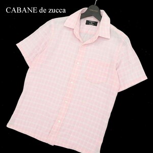 CABANE de zucca カバンド ズッカ 春夏★ 半袖 コットン チェック シャツ Sz.M　メンズ ピンク 日本製　A3T08980_7#A