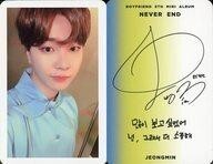 中古コレクションカード(男性) BOYFRIEND/JEONGMIN(ジョンミン)/裏面青・黄・印刷サイン入り/CD「Never End」(DAY Ver.)封入特典フ