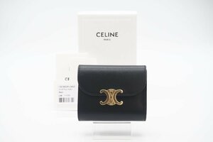 ☆安心の３大保証☆ ABランク ≪CELINE セリーヌ/三つ折り財布≫ 10D783 トリオンフ スモール フラップウォレット シャイニーカーフスキン