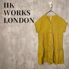 HK WORKS LONDON　チュニックブラウス　半袖シャツ　綿　マスタード