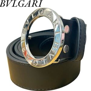 【美品/最高級】BVLGARI ブルガリ ベルト ビーゼロワン サークルロゴ レザー シルバー金具 ブラック 黒 通勤 通学 ビジネス メンズ 