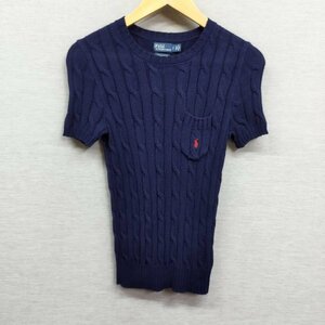 J402 Polo by Ralph Lauren ポロ バイ ラルフローレン 半袖 ケーブル ニット セーター S ネイビー ワンポイント ポニー 刺繍 ピマコットン