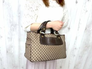 美品 CELINE セリーヌ マカダム柄 ブギーバッグ ハンドバッグ バッグ キャンバス×レザー 茶系 72414