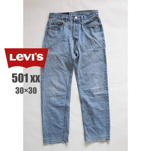 Levi’s 501XX 30×30 リーバイス インディゴ カナダ製 脇割り レギュラー ストレート ボタン裏216刻印 90年代 カットオフ アイスブルー