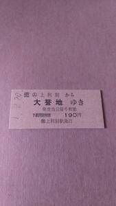 JR北海道　池北線　(ム)上利別から大誉地ゆき　190円　(簡)上利別駅発行