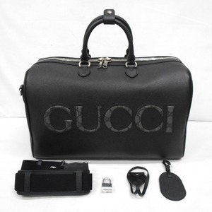 ID338291 グッチ ボストンバッグ ミディアム ダッフルバッグ GGスプリーム GUCCI ロゴ ブラック×グレー 768091 美品 中古