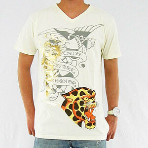 ED Hardy エドハーディ メンズ Foil-Leopard Vネック　Tシャツ　L
