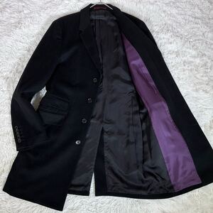 美品【カシミヤ100%】Paul Smith ポールスミス チェスターコート 厚手 Lサイズ 黒 ブラック 裏地バイカラー 比翼 日本製 秋冬 メンズ