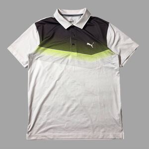 ● PUMA GOLF プーマゴルフ ● ロゴ ラバー ワッペン ボーダー×グラデーション柄 半袖 ゴルフ ポロシャツ ホワイト M